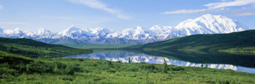 Panoramic View of Mountains Around a Lake, Wonder Lake, Mount Mckinley, Alaska, USA