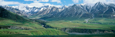 Panoramic View of Landscape and Mountain Range, Denali National Park, Mount Mckinley, Alaska, USA