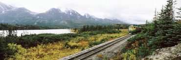 Railroad Track Passing through a Landscape, Yukon Railroad, Summit Lake, White Pass, Alaska, USA