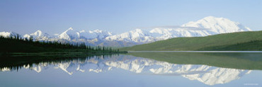 Reflection of Mountain and Trees in the Lake, Wonder Lake, Mount Mckinley, Alaska, USA