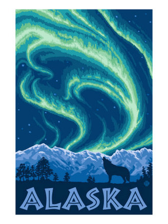 Alaska Northern Lights and Wolf