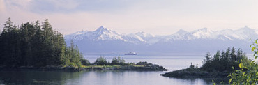 View of an Alaskan Ferry on a Lake, Lynn Canal, Juneau, Alaska, USA