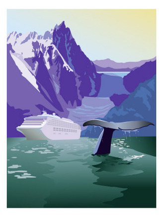 A View of an Alaskan Cruise Ship, Glaciers, and a Whale