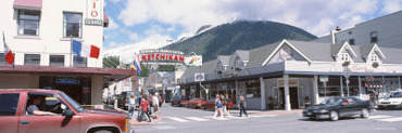 Tourist Walking on the Road, Ketchikan, Alaska, USA