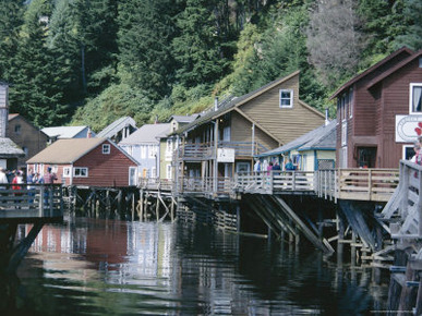 Old Stilt Buildings Along Ketchikan Creek, Ketchikan, South East Alaska, USA