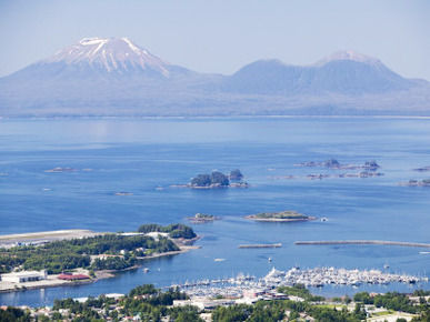 Town with Mt. Edgecumbe in Background, Sitka, Alaska