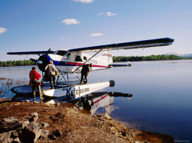 People Boarding a Seaplane for a Flyfishing Trip, Anchorage, Alaska