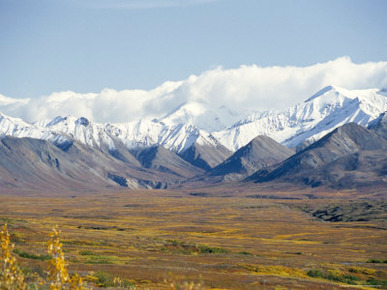 Snowline on Alaska Range, Denali National Park, Alaska, USA